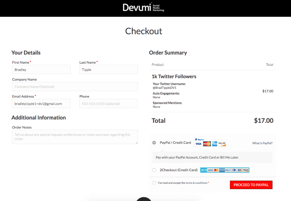 Devumi checkout