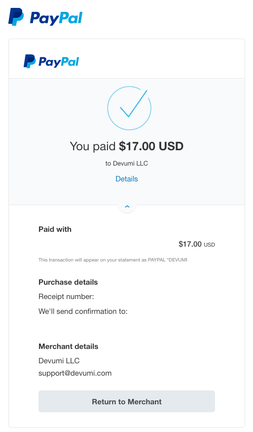 Devumi paypal confirmation