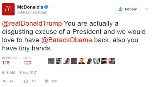 mcdonalds anti-trump tweet hack