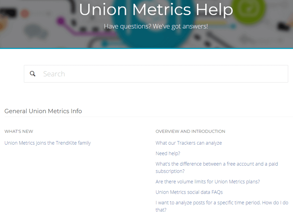 Union Metrics Help Section